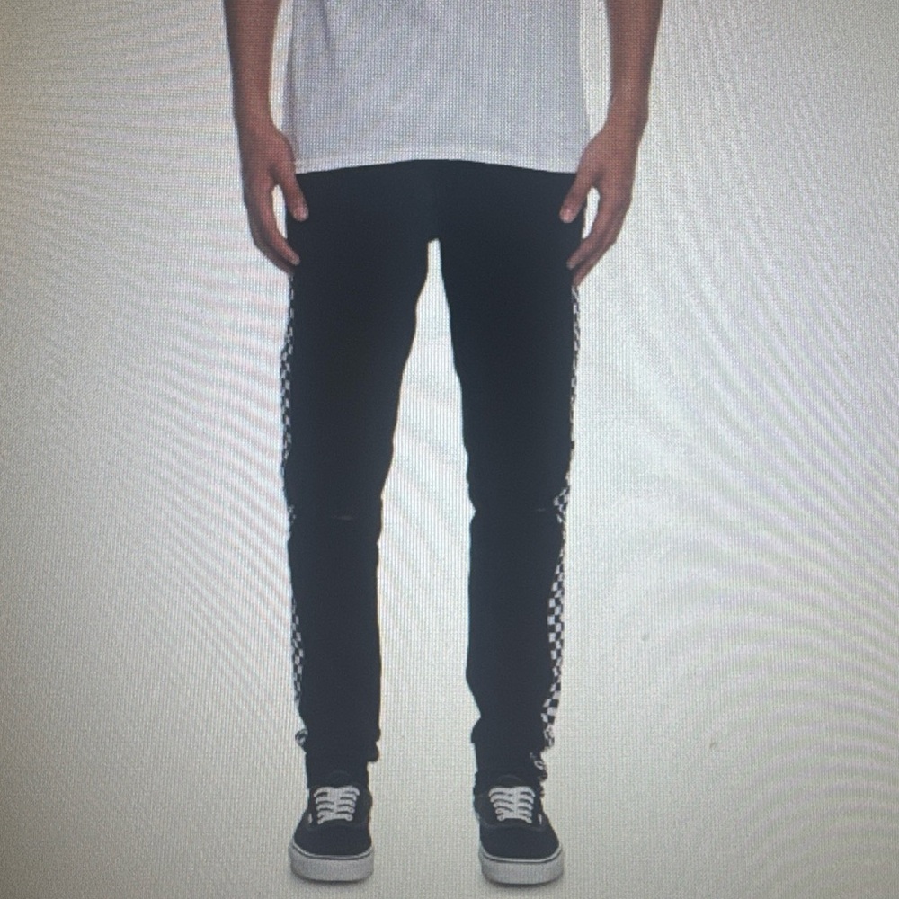 DNM Distressed Denim Jeans Men’s Black/White Checkerboard Sides Jeans Size 36